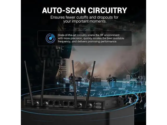 Alt view image 7 of 7 - Phenyx Pro 4-Channel Wireless Microphone System w/Auto Scan, 4x40 UHF Frequencies, 2 Handheld Dynamic Mics, 2 Bodypacks & Headsets/Lapel Microphones for Singing, DJ, Church (PTU-7000-2H2B)