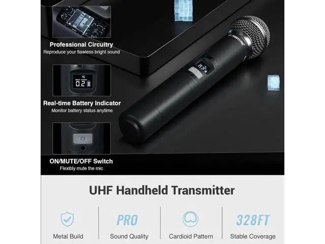 Alt view image 4 of 7 - Phenyx Pro 4-Channel Wireless Microphone System w/Auto Scan, 4x40 UHF Frequencies, 2 Handheld Dynamic Mics, 2 Bodypacks & Headsets/Lapel Microphones for Singing, DJ, Church (PTU-7000-2H2B)