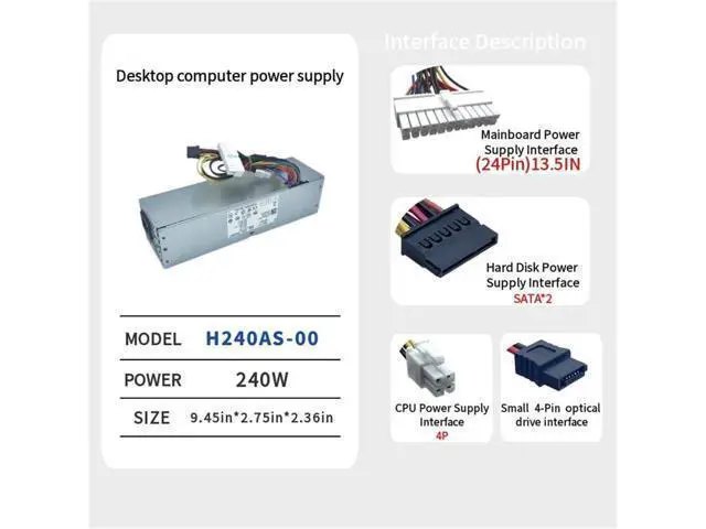 Alt view image 3 of 7 - H240AS-00 L240AS-00 2TXYM 3WN11 H240AS-01 240W Optiplex 7010 SFF Power Supply for Dell Optiplex 390 790 960 990 3010 9010 Small Form Factor Systems 3RK5T ac240as-00 D240ES-00 Dell Power Supply