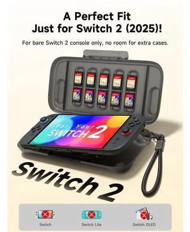 Alt view image 4 of 7 - Protective Carrying Case & 2-Pack Anti-Glare Screen Protector Compatible with Nintendo Switch 2 (2025)