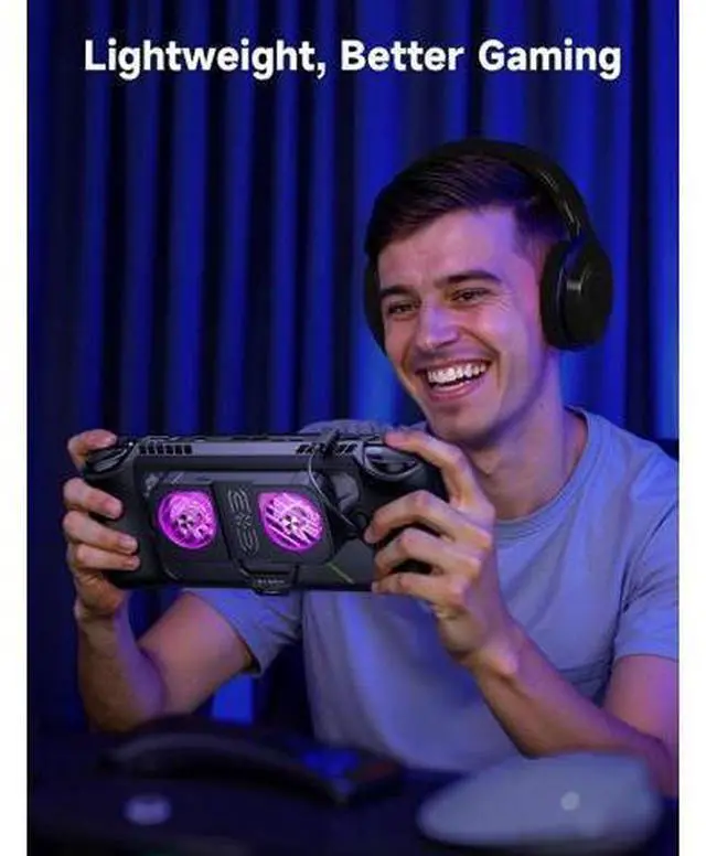Alt view image 6 of 7 - Cooling Fan Compatible with JSAUX PC0111 ROG Ally X ModCase, Dual Silent RGB Fans for Heat Dispersion, with 65° Expandable Stand, USB-C Powered Game Console Cooler
