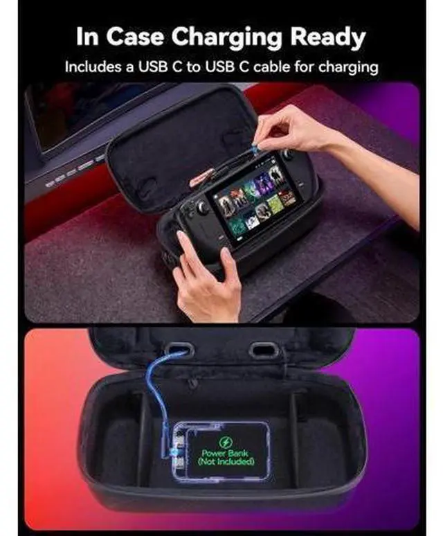 Alt view image 4 of 7 - Carrying Case for Steam Deck and Steam Deck OLED, Portable Dual Layer Travel Case with Built In Cable Port, USB C Cable Included, Hard Shell Protection, Fits Charger and Accessories