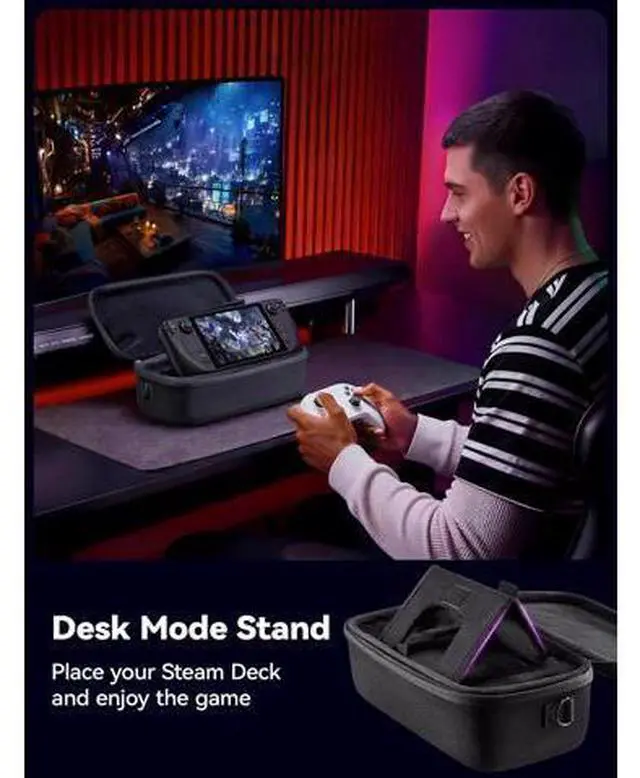Alt view image 7 of 7 - Carrying Case for Steam Deck and Steam Deck OLED, Portable Dual Layer Travel Case with Built In Cable Port, USB C Cable Included, Hard Shell Protection, Fits Charger and Accessories