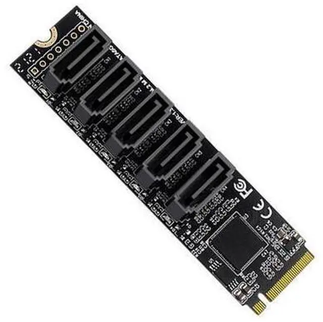 Alt view image 4 of 5 - NVME M.2 NGFF M-Key PCI Express to SATA 3.0 6Gbps 5 Ports Adapter Converter Hard Drive Extension Card JMB585 2280