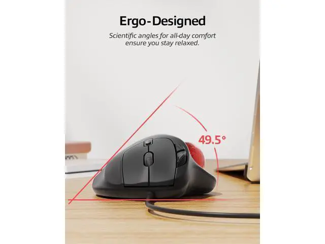 Alt view image 3 of 7 - M509 Trackball Mouse Wired, Ergonomic Design, Easy Thumb Control, Precise & Smooth Tracking, 2-in-1 Interface (Type A &Type C), Compatible for PC, Laptop, Mac, Windows(Red).