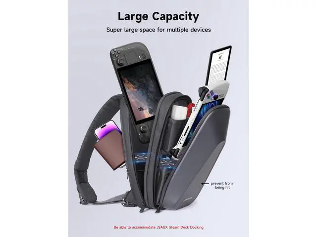 Alt view image 3 of 7 - Sling Bag for Steam Deck (OLED)/ROG Xbox Ally X (2025)/Xbox Ally/ROG Ally (X), Carrying Case with EVA Hard Shell, Double-layer Case for Docking Station & Accessories, Crossbody Bag for Travel