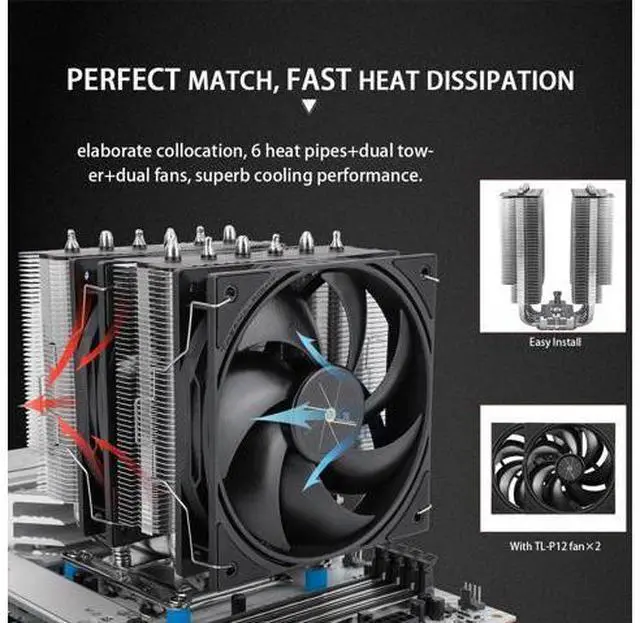 Alt view image 5 of 7 - Peerless Assassin 120 SE V3 CPU Cooler, 6-heatpipe AGHP Technology, Dual 120mm PWM Fans, 2000 RPM Speed, PA120SE 3rd Generation Compatible with AM5/Intel LGA 1700/1851/115X/1200 sockets