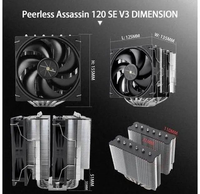Alt view image 7 of 7 - Peerless Assassin 120 SE V3 CPU Cooler, 6-heatpipe AGHP Technology, Dual 120mm PWM Fans, 2000 RPM Speed, PA120SE 3rd Generation Compatible with AM5/Intel LGA 1700/1851/115X/1200 sockets