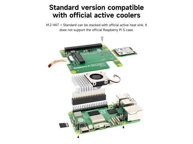Alt view image 5 of 7 - Raspberry Pi5 M.2 HAT+ PCIE Expand Board Supports NVMe Protocol SSD, High-Speed Reading/Writing (Standard Kit)