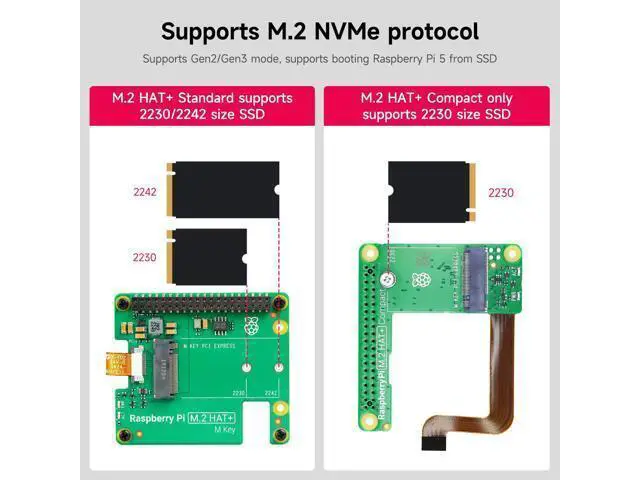 Alt view image 6 of 7 - Raspberry Pi5 M.2 HAT+ PCIE Expand Board Supports NVMe Protocol SSD, High-Speed Reading/Writing (Standard Kit)