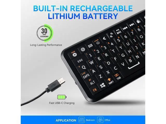 Alt view image 5 of 7 - Mini Keyboard with Dual-mode 2.4G/Bluetooth Wireless Keyboard, Ultra-Slim and Portable,Air Mouse Gestures,RGB Backlit,Compatible with Smart TVs/PCs/Tablets/Phones (iOS/Android/Win/Mac) (Update)