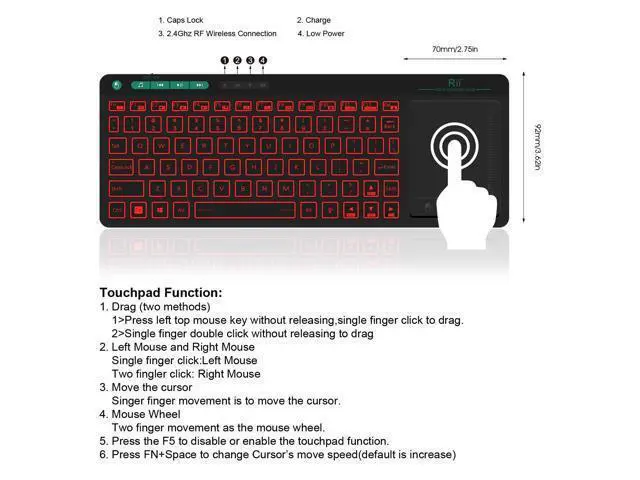 Alt view image 2 of 7 - K18 Plus Wireless 3-LED Color Backlit Multimedia Keyboard with Multi-Touch Big Size Trackpad,Rechargable Keyboard for Android TV Box,PC,Smart TV,Xbox,Raspberry Pi, HTPC IPTV,Windows, MacOS