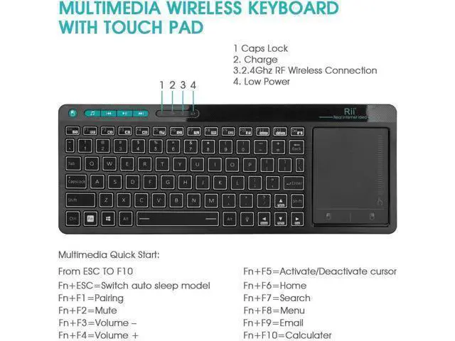 Alt view image 5 of 7 - K18 Plus Wireless 3-LED Color Backlit Multimedia Keyboard with Multi-Touch Big Size Trackpad,Rechargable Keyboard for Android TV Box,PC,Smart TV,Xbox,Raspberry Pi, HTPC IPTV,Windows, MacOS