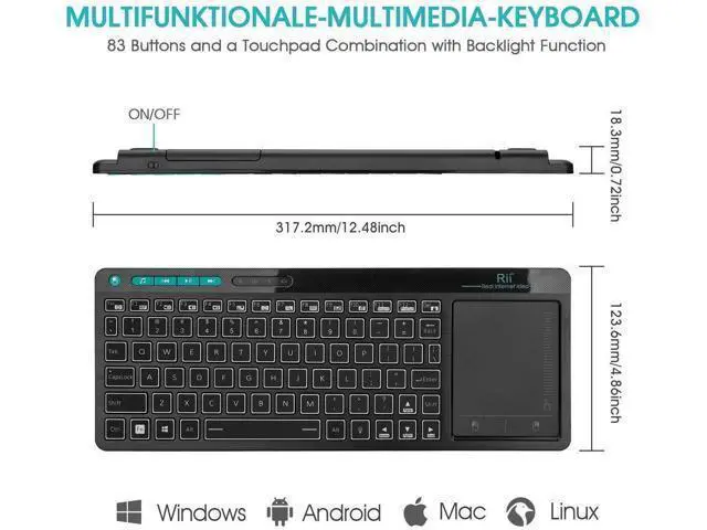 Alt view image 6 of 7 - K18 Plus Wireless 3-LED Color Backlit Multimedia Keyboard with Multi-Touch Big Size Trackpad,Rechargable Keyboard for Android TV Box,PC,Smart TV,Xbox,Raspberry Pi, HTPC IPTV,Windows, MacOS