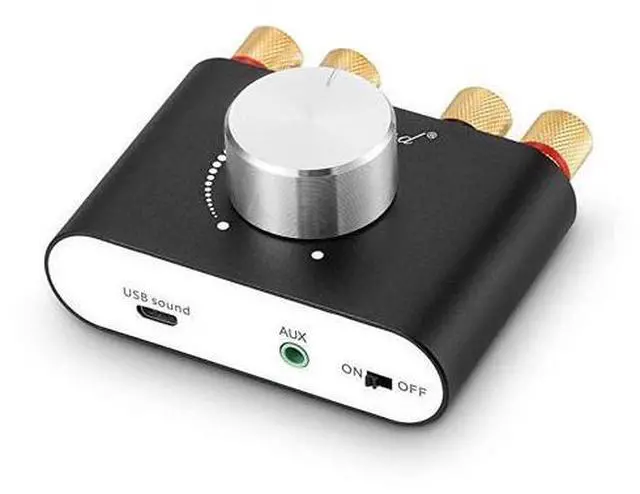 Main image of Mini Bluetooth 5.0 Power Amplifier, Stereo Hi-Fi Digital Amp 2.0 Channel 50W×2 with AUX/USB/Bluetooth Input, Wireless Audio Receiver, PC Sound Card with Power Supply (Black)