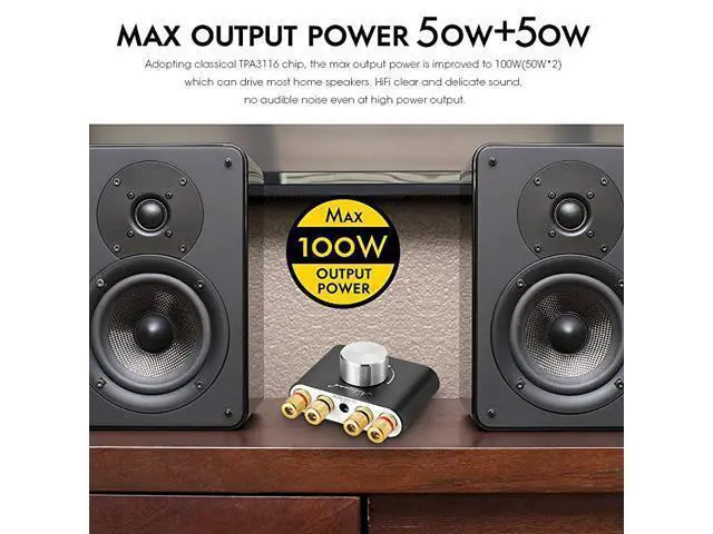 Alt view image 3 of 7 - Mini Bluetooth 5.0 Power Amplifier, Stereo Hi-Fi Digital Amp 2.0 Channel 50W×2 with AUX/USB/Bluetooth Input, Wireless Audio Receiver, PC Sound Card with Power Supply (Black)