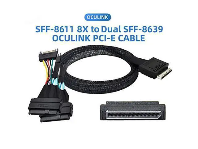 Alt view image 4 of 5 - OCuLink PCIe PCI-Express SFF-8611 8X 8-Lane to Dual SFF-8639 U.2 4X SSD Data Active Cable 50cm