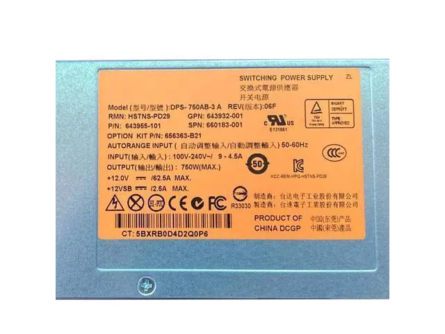 Alt view image 2 of 3 - for DL380G8 Server 750W Switching Power Supply Module 12V DPS-750AB-3A HSTNS-PD29 643932-001 643955-101 660183-001