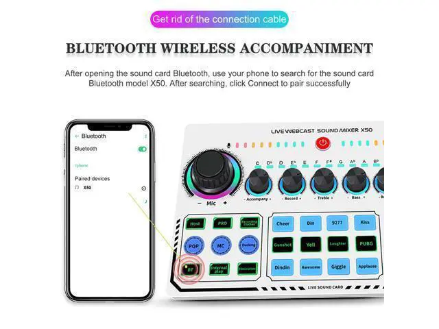 Alt view image 2 of 7 - Portable Mixer,Professional Live Sound Card,Knob Design,Support for 12 Kinds of Warming Sound and a Key Mute,with Double Call Simple Port Design,Support for Two People Live at The Same Time