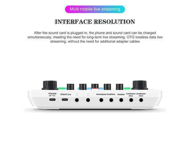 Alt view image 3 of 7 - Portable Mixer,Professional Live Sound Card,Knob Design,Support for 12 Kinds of Warming Sound and a Key Mute,with Double Call Simple Port Design,Support for Two People Live at The Same Time