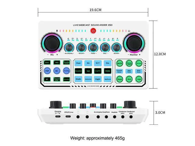 Alt view image 5 of 7 - Portable Mixer,Professional Live Sound Card,Knob Design,Support for 12 Kinds of Warming Sound and a Key Mute,with Double Call Simple Port Design,Support for Two People Live at The Same Time