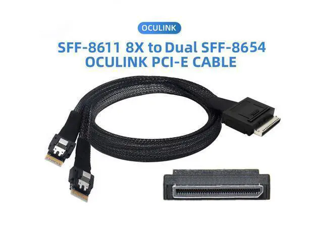 Alt view image 2 of 3 - To Dual SFF-8654 Slimline 4x SSD Data Active Cable 50cm OCuLink PCIe PCI-Express SFF-8611 8x 8-Lane