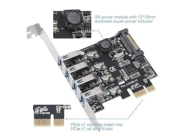 Alt view image 3 of 3 - 4 Ports USB 3.0 to PCI Express Expansion Card USB 3.0 PCI-e Controller Hub for Desktop PC with 8 cm Low Profile Bracket