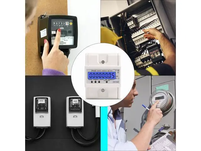 Alt view image 2 of 4 - Din Rail 3 Phase 4 Wire Electronic Watt Power Consumption Energy Meter Wattmeter KWh 5-80A 380V AC 50Hz LCD Backlight Display