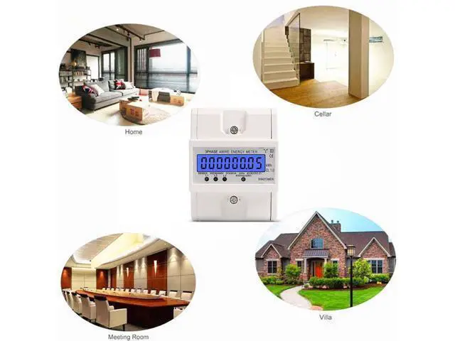 Alt view image 4 of 4 - Din Rail 3 Phase 4 Wire Electronic Watt Power Consumption Energy Meter Wattmeter KWh 5-80A 380V AC 50Hz LCD Backlight Display