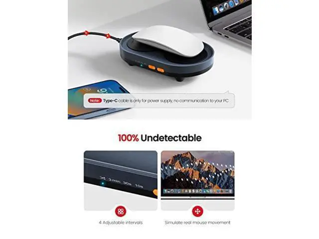 Alt view image 2 of 5 - Vaydeer Dual Turntable Mouse Mover with Adjustable Intervals and ON/Off Switch, Undetectable & Noiseless Mouse Jiggler Simulates Realistic Mouse Movement, Mouse Shaker for Secure Computer Activity.