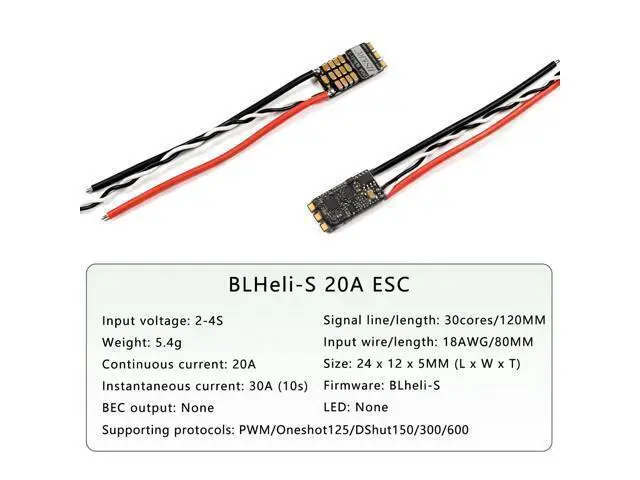 Alt view image 2 of 4 - 20A Brushless ESC BLHeli_S 2-4S Electronic Speed Controller Support DShot Oneshot PWM for FPV Quadcopters Multicopter Drones