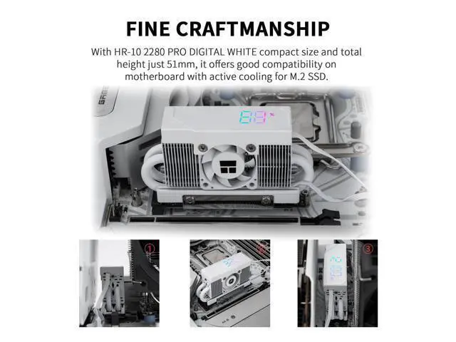 Alt view image 4 of 5 - HR10 2280 PRO Digital White- High-Performance Solid-State Hard Disk Radiator Equipped with 4x5mm AGHP Heat Pipe, ARGB Digital Display, Small Fan Cooling, SSD Radiator