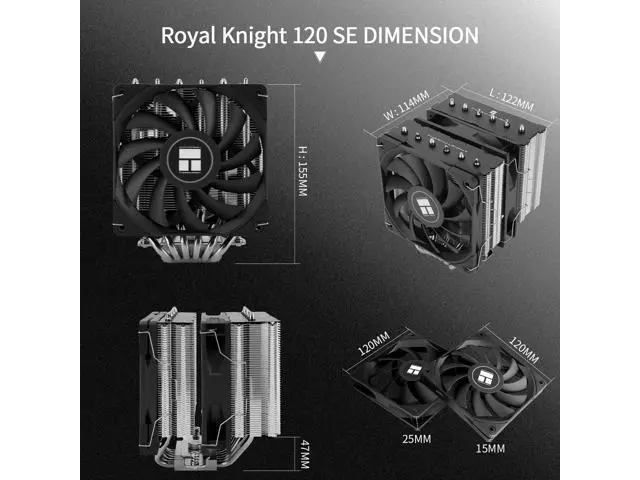 Alt view image 6 of 6 - Royal Knight 120 SE CPU Cooler, Only 155mm High, Dual Towers Dual PWM Fans TL-C12B V2 and TL-C12015B, 6 Heat Pipes,PC Cooling for AM4/AM5/Intel LGA 1700/1851/1150/1151/1200