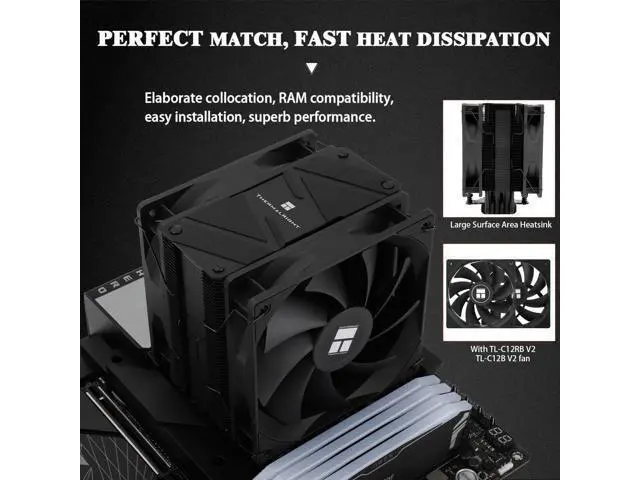 Alt view image 4 of 7 - Burst Assassin 120 EVO Dark CPU Cooler, 6 Heat Pipes Cooler, Double PWM Quiet Fans CPU Air Cooler with 1500RPM Speed, for AMD:AM4/ AM5/Intel 1700/1150/1151/1200/1851, LGA1700