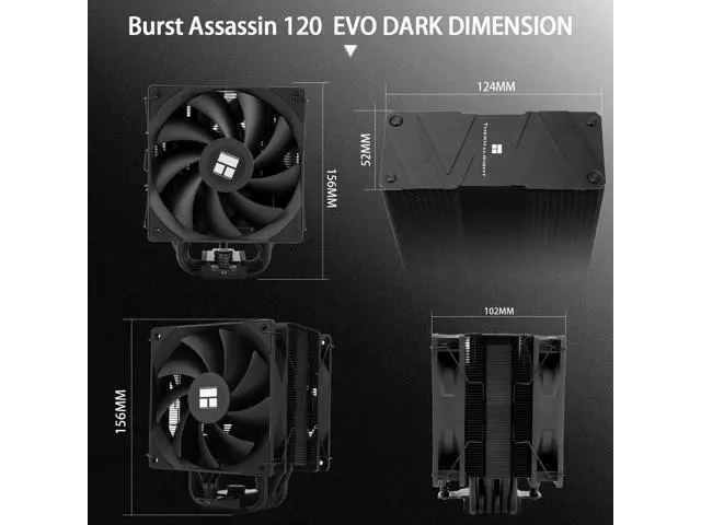 Alt view image 7 of 7 - Burst Assassin 120 EVO Dark CPU Cooler, 6 Heat Pipes Cooler, Double PWM Quiet Fans CPU Air Cooler with 1500RPM Speed, for AMD:AM4/ AM5/Intel 1700/1150/1151/1200/1851, LGA1700