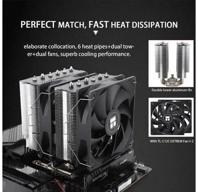 Alt view image 4 of 6 - Peerless Assassin 120 SE Extrem CPU Air Cooler with 6 Heat Pipes, Dual PWM Fans, AGHP heatpipe Technology, 154mm High Cooling, for AM5/AM4, Intel LGA1851/1700/1150/1151/1155/1156/1200