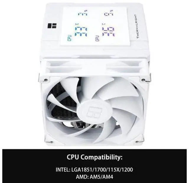 Alt view image 3 of 7 - Peerless Assassin 120 Digital White CPU Air Cooler, Digital Screen Top Cover,6 Heatpipes Computer CPU Cooler, for AM4/AM5,Intel LGA1700/1851/1150/1151/1200, PC Cooler-White