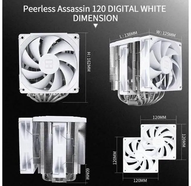 Alt view image 7 of 7 - Peerless Assassin 120 Digital White CPU Air Cooler, Digital Screen Top Cover,6 Heatpipes Computer CPU Cooler, for AM4/AM5,Intel LGA1700/1851/1150/1151/1200, PC Cooler-White