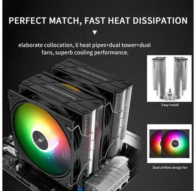 Alt view image 4 of 6 - Peerless Assassin 120 ARGB Black V3 CPU Cooler,6 Heat Pipes CPU Air Cooler,Dual TL-P12-S PWM Fans,157mm High,for Intel LGA1700/1851/1150/1151/1200/,AM4/AM5