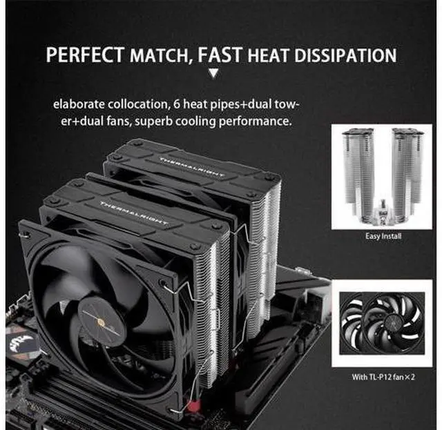 Alt view image 5 of 6 - Peerless Assassin 120 Black V3 CPU Cooler, 6 Heat Pipes AGHP Technology, Dual 120mm PWM Fans, 2000RPM Speed, for AMD:AM4 AM5/Intel LGA 1851/1700/1150/1151/1200,PC Cooler
