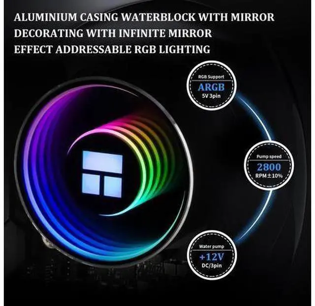 Alt view image 5 of 7 - Frozen Notte 120 ARGB Black Liquid CPU Cooler, 120mm PWM Fan with ARGB-Up to 2000RPM Speed, for AMD/AM4/AM5, Intel LGA1150/1151/1200/1700/1851,Black