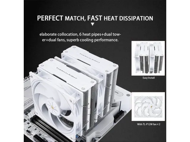 Alt view image 4 of 5 - Peerless Assassin 120 White V3 CPU Cooler, 6 Heat Pipes AGHP Technology, Dual 120mm PWM Fans, 2000RPM Speed, for AMD:AM4 AM5/Intel LGA 1851/1700/1150/1151/1200,PC Cooler