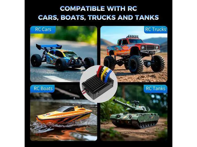 Alt view image 2 of 7 - Radiolink CL9030 90A RC Brushed ESC, 2-4S Waterproof Electric Speed Controller with Dual BEC (5.5V/7.5V 5A), XT60 Plug for RC Cars and Boats, Crawlers, Trucks or Tanks