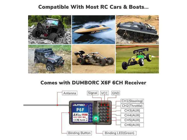 Alt view image 5 of 7 - ATA HOBBY DUMBORC X4 2.4GHz 4-Channel RC Radio Transmitter and Receiver X6F with Fail-Safe & Low Voltage Alarm Function Mixed Mode for Rc Vehicle Car Boat Tank Model Parts Remote Controller