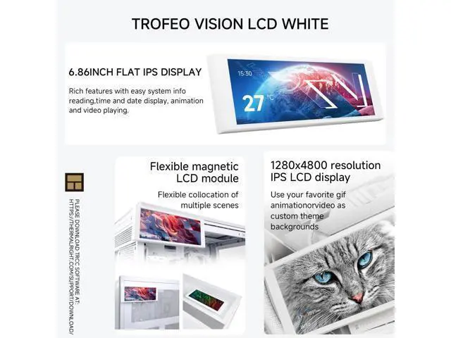 Alt view image 2 of 6 - Trofeo Vision LCD White Edition Case Sub-Display Features a 6.86-inch Full-Color LCD Screen (1280x480 Resolution) with Magnetic Panel Design. Supports DIY Dynamic/Static Images (White).