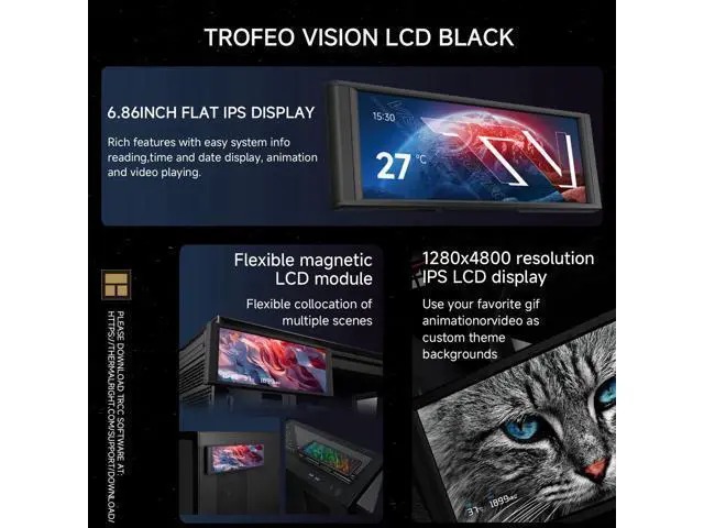 Alt view image 2 of 7 - Trofeo Vision LCD Black Edition Case Sub-Display Features a 6.86-inch Full-Color LCD Display (1280x480 Resolution) with a Magnetic Panel Screen, Supporting DIY Dynamic/Static Images