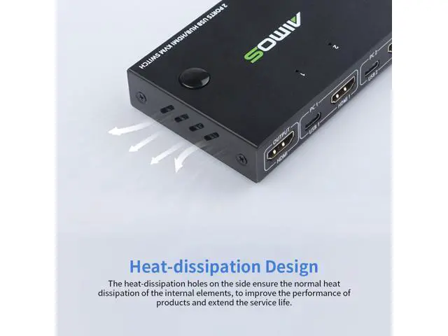 Alt view image 3 of 7 - AIMOS AM-KVM201CC 2-Port HDMI KVM Switch Support 4K*2K@30Hz HDMI KVM Switcher Keyboard Mouse USB