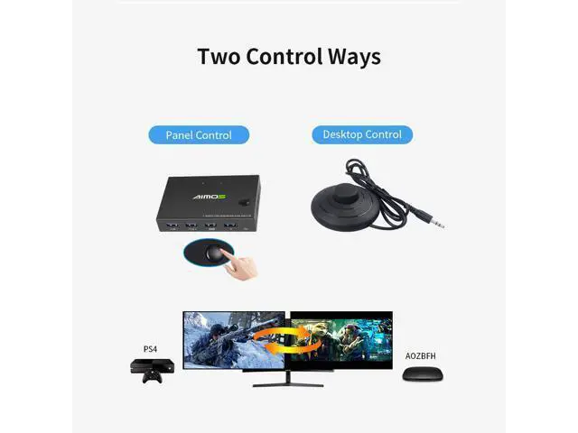 Alt view image 7 of 7 - AIMOS AM-KVM201CC 2-Port HDMI KVM Switch Support 4K*2K@30Hz HDMI KVM Switcher Keyboard Mouse USB