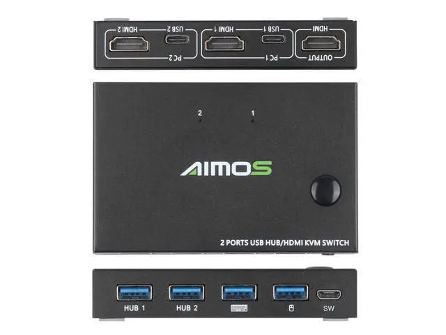 Alt view image 2 of 7 - AIMOS AM-KVM201CC 2-Port HDMI KVM Switch Support 4K*2K@30Hz HDMI KVM Switcher Keyboard Mouse USB
