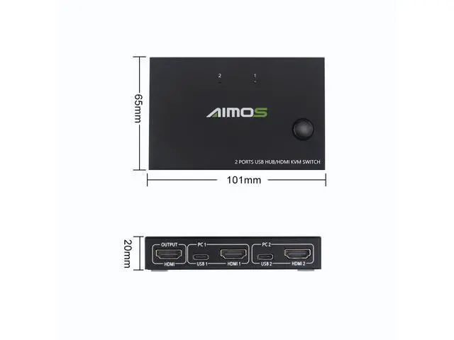 Alt view image 6 of 7 - AIMOS AM-KVM201CC 2-Port HDMI KVM Switch Support 4K*2K@30Hz HDMI KVM Switcher Keyboard Mouse USB
